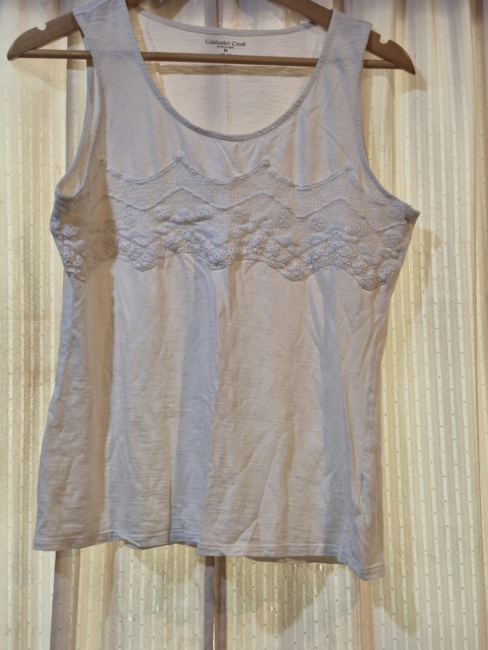 Coldwater Creek White Cotton Tank Top with Lace Overlay - Size Medium